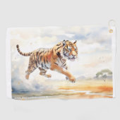 Tiger in Aktion Golfhandtuch (Horizontal)