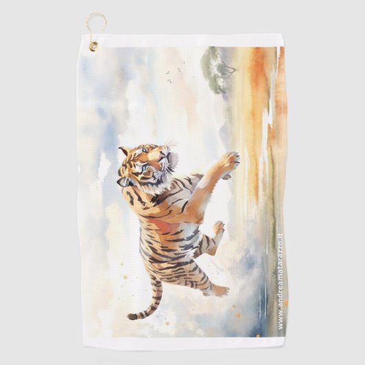 Tiger in Aktion Golfhandtuch (Vorderseite)
