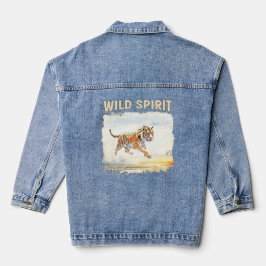 Tiger in Aktion - Wilder Geist Jeansjacke (Rückseite)