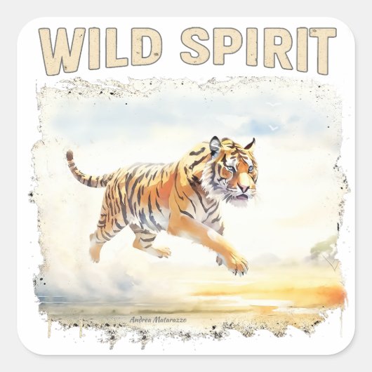 Tiger in Aktion - Wilder Geist Quadratischer Aufkleber (Vorderseite)