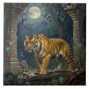 Tiger in alten Dünen unter dem Vollmond Fliese