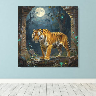 Tiger in alten Dünen unter dem Vollmond Leinwanddruck