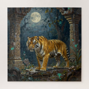 Tiger in alten Dünen unter dem Vollmond Puzzle