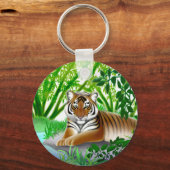 Tiger in Bambus Dschungel Schlüsselanhänger (Vorderseite)