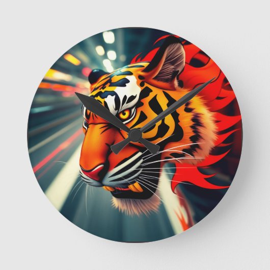 Tiger in Bewegung Runde Wanduhr (Vorderseite)