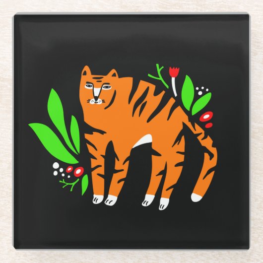 Tiger in Blume Glasuntersetzer (Vorderseite)