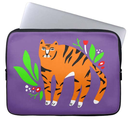 Tiger in Blume Laptopschutzhülle (Vorderseite)