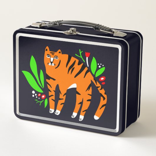 Tiger in Blume Metall Brotdose (Vorderseite)