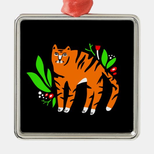 Tiger in Blume Ornament Aus Metall (Vorne)