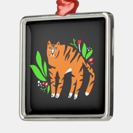 Tiger in Blume Ornament Aus Metall (Links)