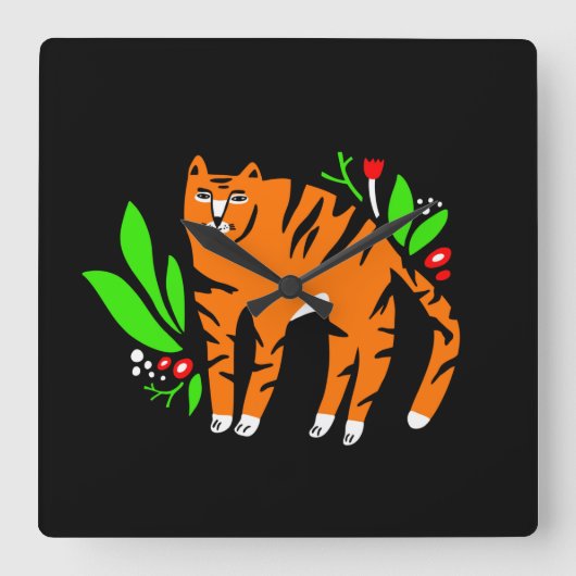 Tiger in Blume Quadratische Wanduhr (Vorderseite)