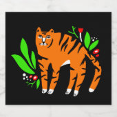 Tiger in Blume Schaumweinetikett (Einzelnes Label)
