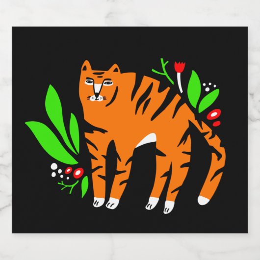 Tiger in Blume Schaumweinetikett (Einzelnes Label)