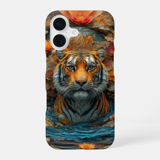 Tiger in Blumenhülle iPhone 16 Hülle (Rückseite)
