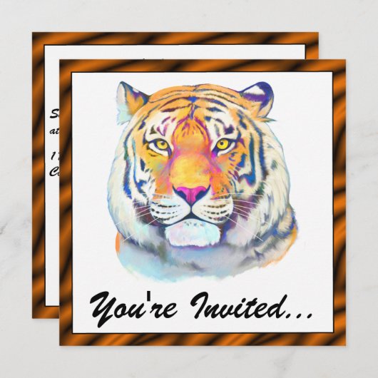 Tiger in Colors Birthday Invite Einladung (Vorne/Hinten)