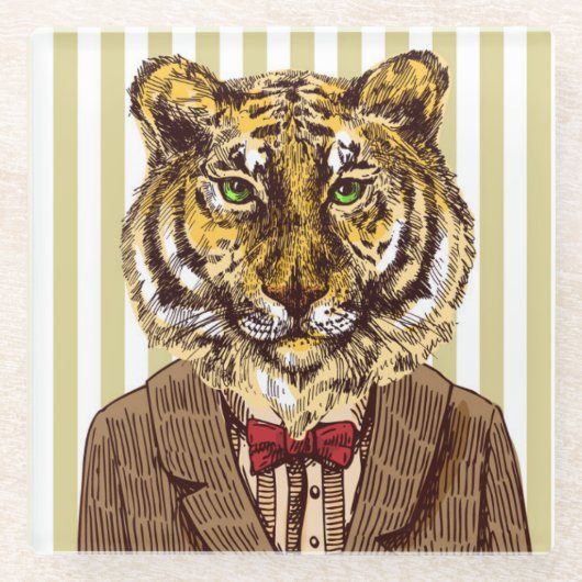 Tiger in der Abends-Abnutzung Glasuntersetzer (Vorderseite)