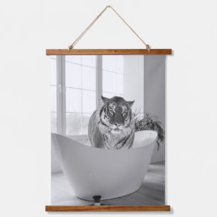 Tiger in der Badewanne Badezimmer Kunst Spaß Tier Wandteppich Mit Holzrahmen