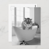 Tiger in der Badewanne Schwarz-weißes Badezimmer K Postkarte (Vorne/Hinten)