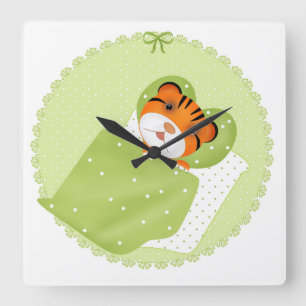 Tiger in der Bettillustrierung Kinder kindisch dru Quadratische Wanduhr