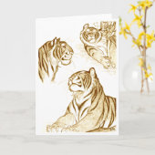 Tiger in der Sepia-Grußkarte Karte (Gelbe Blume)