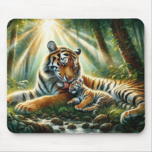 Tiger in einem üppigen Dschungel Wasserfarben Male Mousepad