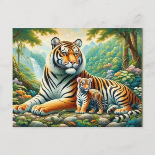 Tiger in einem üppigen Dschungelparadies Postkarte (Vorderseite)