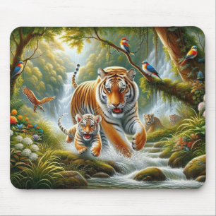 Tiger in einem verzauberten Waldgemälde Mousepad