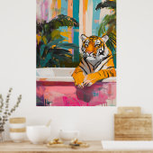 Tiger in einer Badewanne: Tropischer Garten Poster (Küche)
