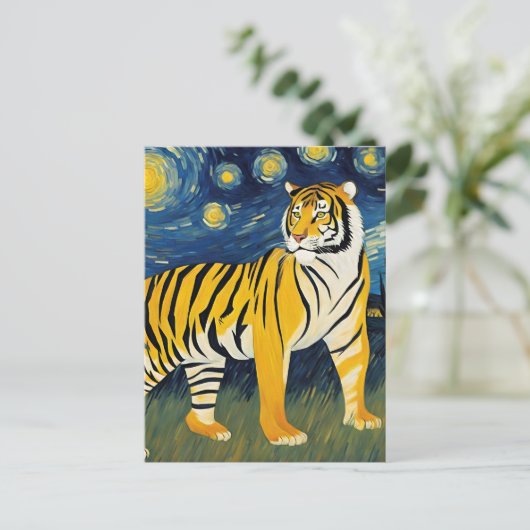 Tiger in einer Sternennacht Postkarte (Stehend Vorderseite)