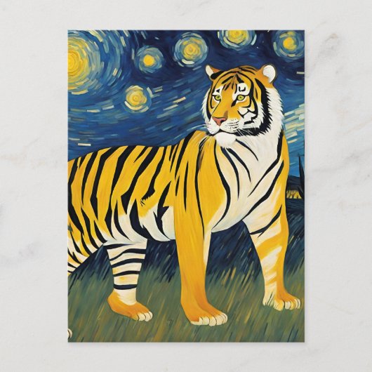 Tiger in einer Sternennacht Postkarte (Vorderseite)