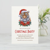 Tiger in einer Weihnachtsmannmütze Wild Safari Wei Einladung (Stehend Vorderseite)