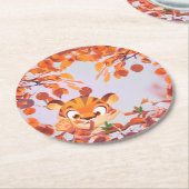 Tiger in fliegenden Blätter im Herbst auf Lavendel Runder Pappuntersetzer (Angewinkelt)