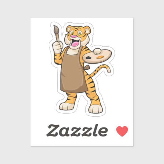 Tiger in Malerei mit Pinsel und Pinsel Aufkleber (Blatt)