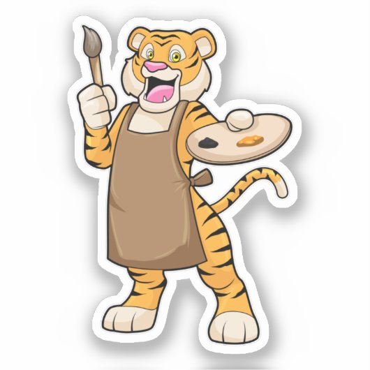Tiger in Malerei mit Pinsel und Pinsel Aufkleber (Vorderseite)