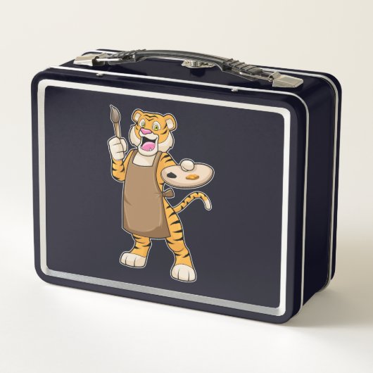 Tiger in Malerei mit Pinsel und Pinsel Metall Brotdose (Rückseite)