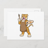 Tiger in Malerei mit Pinsel und Pinsel Postkarte (Vorne/Hinten)
