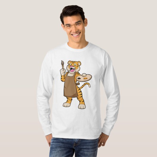 Tiger in Malerei mit Pinsel und Pinsel T-Shirt (Vorne ganz)