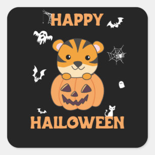 Tiger in Pumpkin Sweet Tiger Happy Halloween Quadratischer Aufkleber