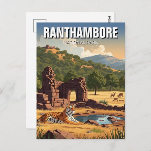 Tiger in Ranthamoring National Park India Travel Postkarte (Vorne/Hinten)