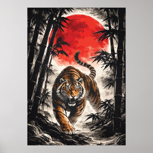 Tiger In Red Moon - Japanese Anime Art Poster (Vorne)