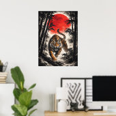 Tiger In Red Moon - Japanese Anime Art Poster (Heimbüro)