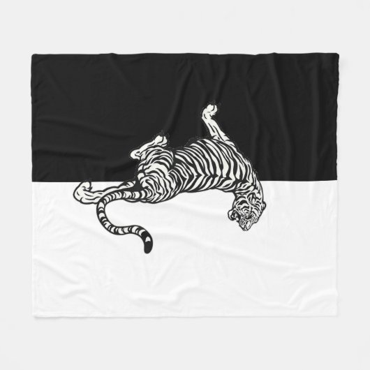 Tiger in Schwarz und Weiß Fleecedecke (Vorderseite (Horizontal))