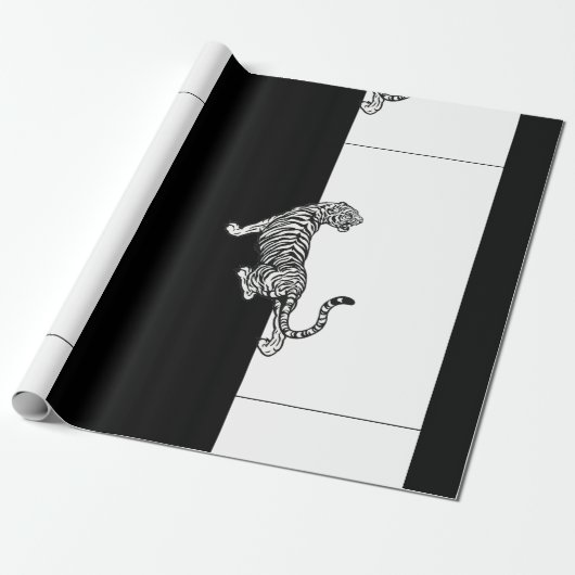 Tiger in Schwarz und Weiß Geschenkpapier (Ungerollt)