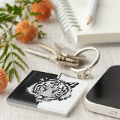 Tiger in Schwarz und Weiß Schlüsselanhänger (Vorderseite rechts)