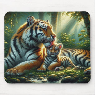 Tiger in Sonnenbeleuchtungs-Waldmalerei Mousepad