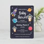 Tiger in Space Baby Showroom Navy Galaxy Einladung (Stehend Vorderseite)
