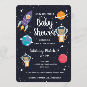 Tiger in Space Baby Showroom Navy Galaxy Einladung