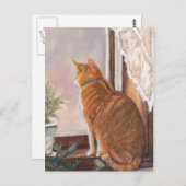 Tiger in Window Cat Art Postcard Postkarte (Vorne/Hinten)