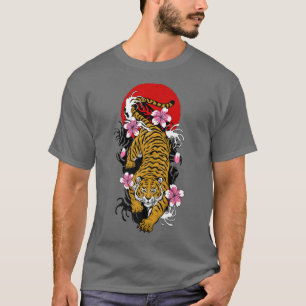 Tiger Japan Flag Kirsche Blossom Sakura bis T-Shirt
