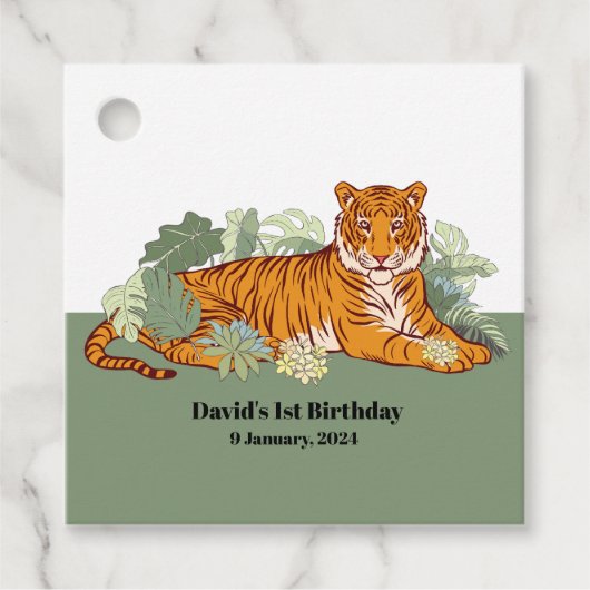 Tiger-Junge-Party, Tierdschungel Geschenkanhänger (Vorderseite)